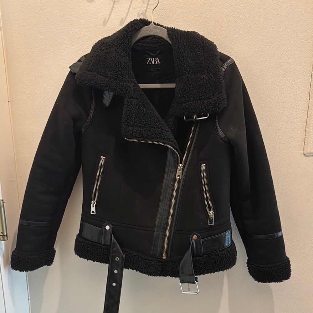 Zara Kids Black Shearling Jacket